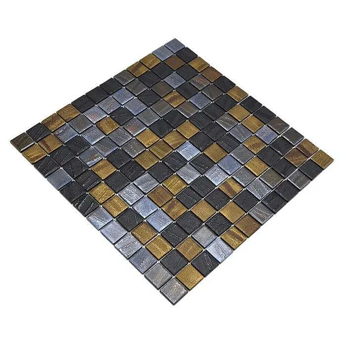 Mosaikfliese Quadrat Eco Mix TINA 357 - 31,5 x 31,5 cm, Schwarz/Anthrazit, Matt - Quadratisches Mosaik aus kleinen, metallisch glänzenden Fliesen in Gold, Silber und Schwarz, ideal für stilvolle Wand- oder Bodengestaltung.