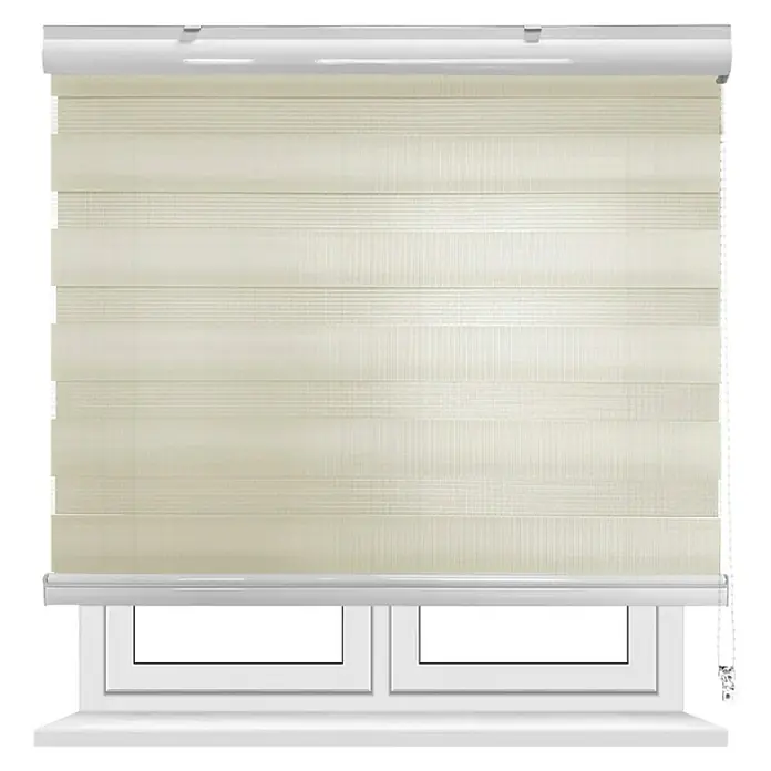 Estor noche y día Martina - An x Al: 150 x 250 cm, Beige - Elegantes persianas enrollables color crema con rayas horizontales. Las persianas brindan privacidad y control de luz.