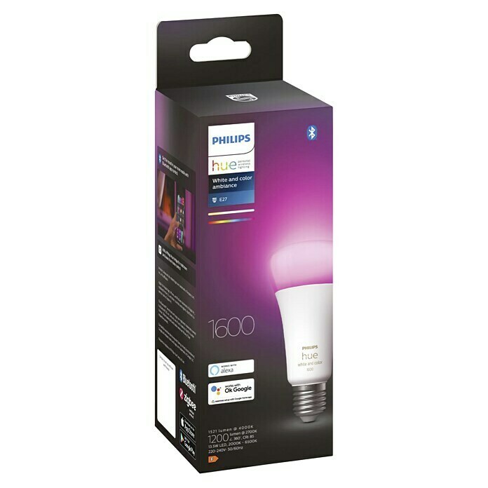 Philips Hue LED-Leuchtmittel White & ColorE27, 13,5 W, A67, 1.600 lm, 1 Stk. Diagonal View