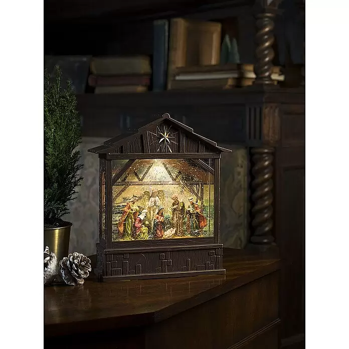 Konstsmide LED-Weihnachtslaterne - 7 x 22 x 25,5 cm, Braun, Batteriebetrieben, IP20 - Stimmungsaufnahme
