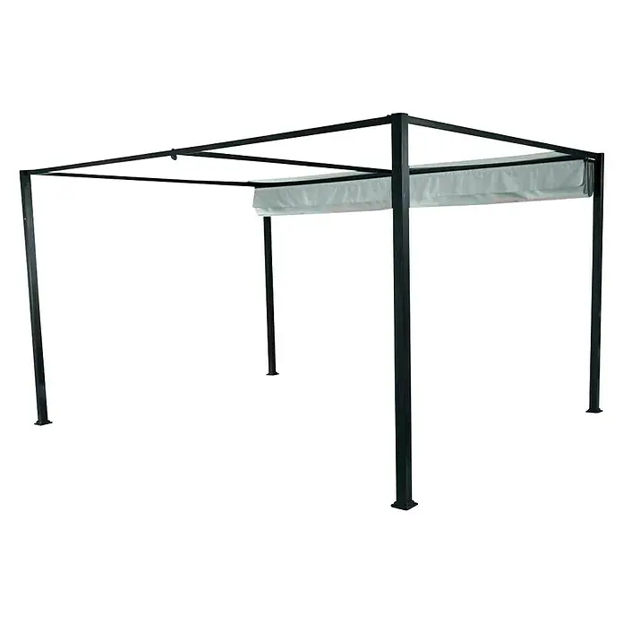 Siena Garden Raffpavillon Sky - B x T: 400 x 300 cm, Farbe Dach: Lichtgrau - Schwarze Pavillon-Struktur mit weißem Rolldach, ideal für den Garten. Perfekt als stilvoller Sonnenschutz und Blickfang.