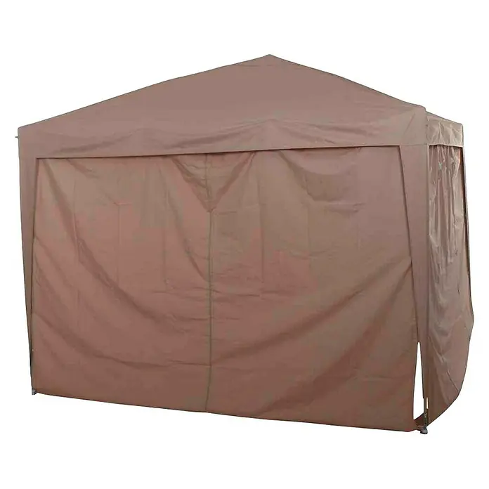 Siena Garden Faltpavillon Starter - B x T: 300 x 300 cm, Farbe Dach: Taupe - Bild eines faltbaren Pavillons mit beigen Seitenwänden auf schwarzem Hintergrund. Der Pavillon bietet Schutz vor Sonne und Regen.