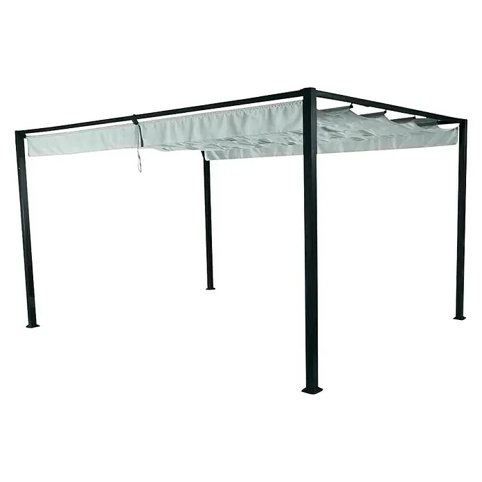 Siena Garden Raffpavillon Sky - B x T: 400 x 300 cm, Farbe Dach: Lichtgrau - Schwarzer Pavillon mit verschiebbarer, grauer Stoffbespannung für den Garten oder die Terrasse. Ideal für Schatten an sonnigen Tagen.