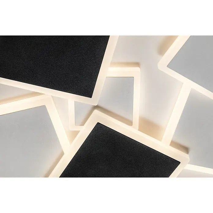 Lavida LED-Deckenleuchte - 50 W, L x B x H: 50 x 50 x 6,5 cm, Weiß, Schwarz, Warmweiß - Modern gestaltete Deckenleuchte mit schwarzen und grauen Quadraten, umrahmt von warmem, hellem Licht.