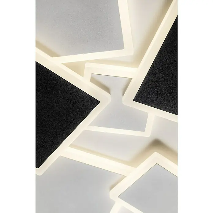 Lavida LED-Deckenleuchte - 50 W, L x B x H: 50 x 50 x 6,5 cm, Weiß, Schwarz, Warmweiß - Moderne Deckenleuchte mit geometrischem Design, bestehend aus schwarzen und weißen Quadraten, umrandet von LED-Licht.