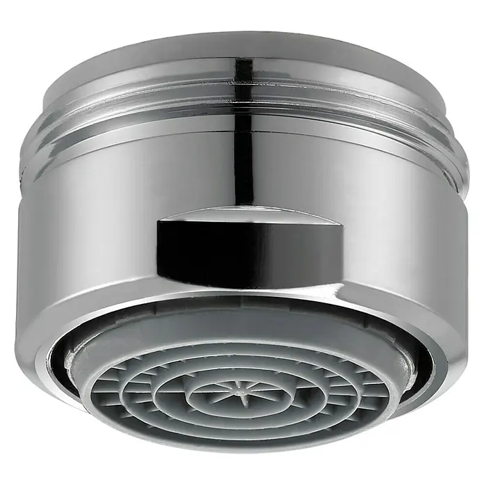 Neoperl Cascade SLC Strahlregler - M24, 1 Stk., Verchromt - Nahaufnahme eines verchromten Wasserhahn-Luftsprudlers mit grauen Details.