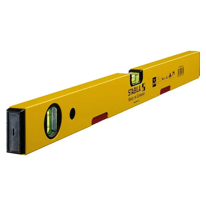 Stabila Wasserwaage Typ 70 M - Länge: 60 cm, Anzahl Libellen: 2 Stk. - Eine gelbe Wasserwaage von Stabila, hergestellt in Deutschland, für präzise Nivellierung bei Bau- und Heimwerkerprojekten.