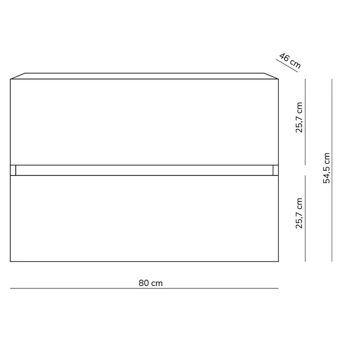 Artysan Mueble bajo de lavabo Inca - L x An x Al: 46 x 80 x 54,5 cm, Negro - Ilustración de un mueble de baño con dimensiones de 80 cm de ancho, 46 cm de profundidad y 54,5 cm de alto.