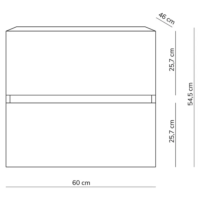 Artysan Mueble bajo de lavabo Inca - L x An x Al: 46 x 60 x 54,5 cm, Blanco - Dibujo técnico de un mueble de baño con dimensiones de 60 cm de ancho, 46 cm de profundidad y 54,5 cm de altura.