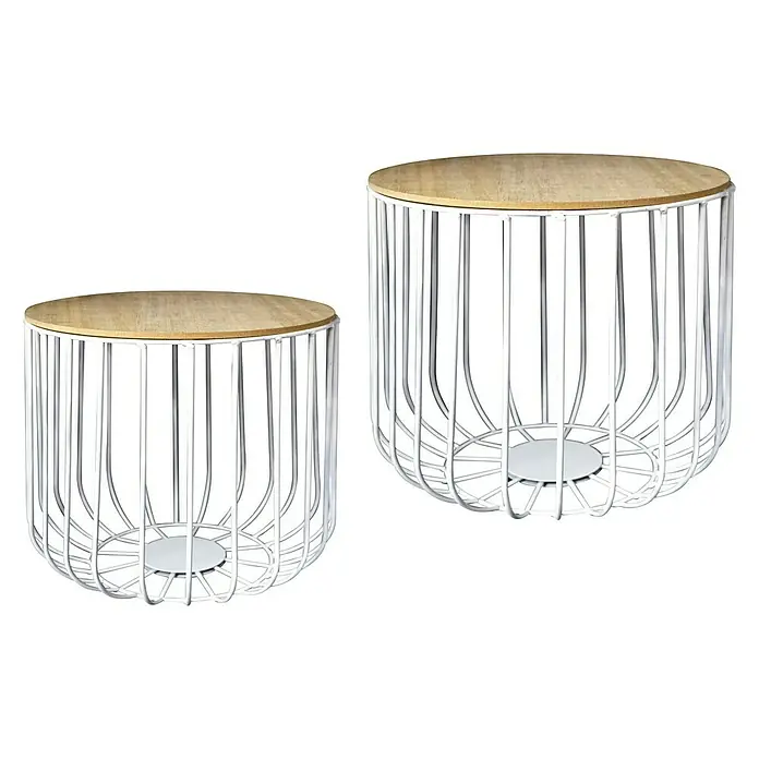 Mesa auxiliar de jardín Alexis - 53 x 33 cm, Blanco - Dos mesas auxiliares modernas con tapa de madera y estructura metálica blanca en diferentes tamaños.