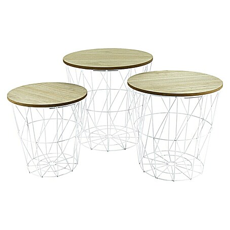Mesa auxiliar de jardín Luke (Ø x Al: 34 x 35 cm, Tablero de fibra de madera de densidad media (MDF), Blanco, Marrón claro)