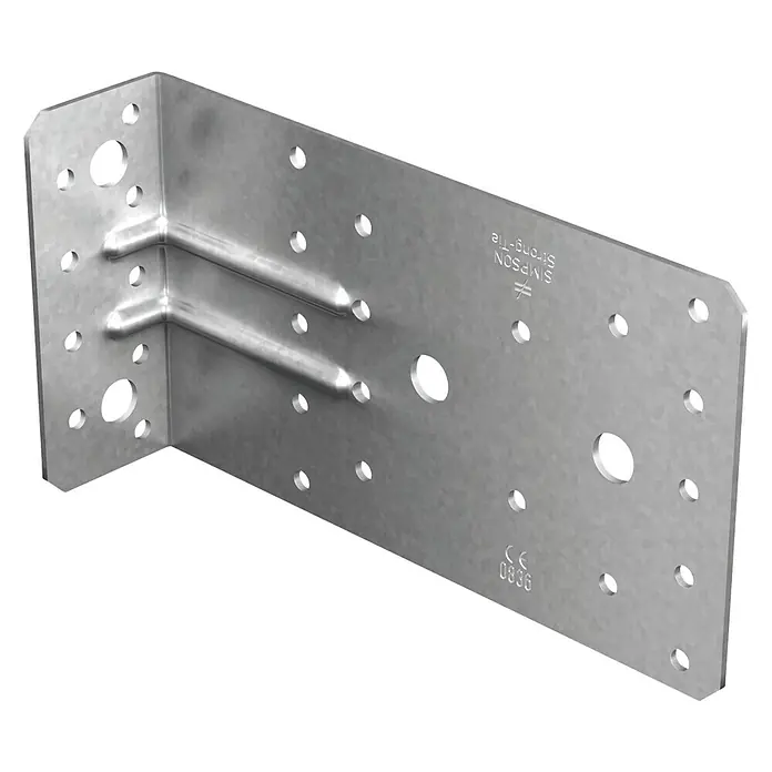 Simpson Strong-Tie Winkelverbinder ABR 170 - 40 x 95 x 170 mm, Ungleichschenklig - Ansicht eines Simpson Strong-Tie Winkelverbinder, ein verzinktes Stahlbefestigungselement mit Löchern zur Verbindung von Holzbauteilen.