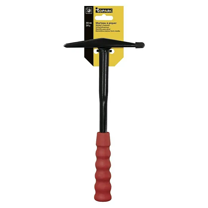 Gys Schlackenhammer -  - Hier ist ein TOPARC Schweißerhammer mit schwarzem Metallschaft und rotem, geriffeltem Griffstück. Ideal zum Entfernen von Schweißschlacke.