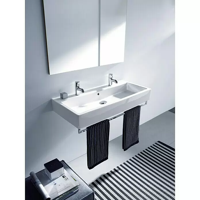 Duravit Vero Doppelwaschtisch - 100 x 47 cm, Mit schmutzabweisender Glasur, Hahnloch: Mitte, Mit Überlauf, Weiß, Ungeschliffen - Stimmungsaufnahme