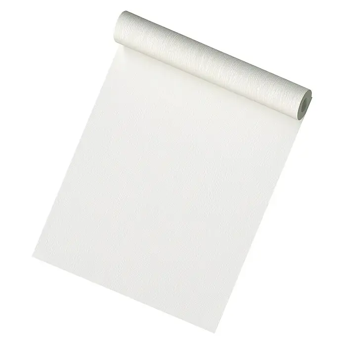 A.S. Création Vliestapete - Weiß, Uni, 10,05 x 0,53 m - Ein isoliertes Bild einer weißen Tapetenrolle auf schwarzem Hintergrund, ideal für Innenarchitektur- oder Renovierungsprojekte.