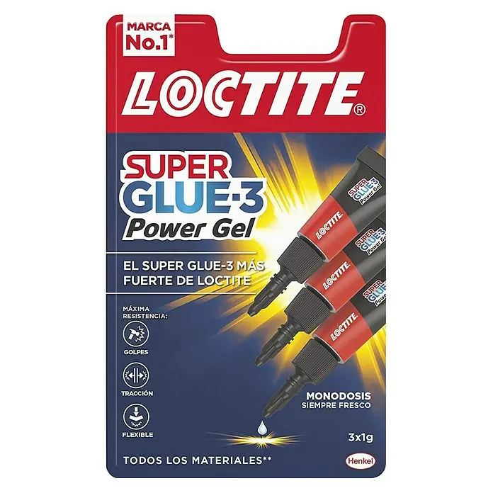 Loctite Adhesivo instantáneo Super Glue-3 Power flex - 1 g - Loctite Super Glue-3 Power Gel: Adhesivo fuerte, flexible y resistente a los golpes para todos los materiales en monodosis.