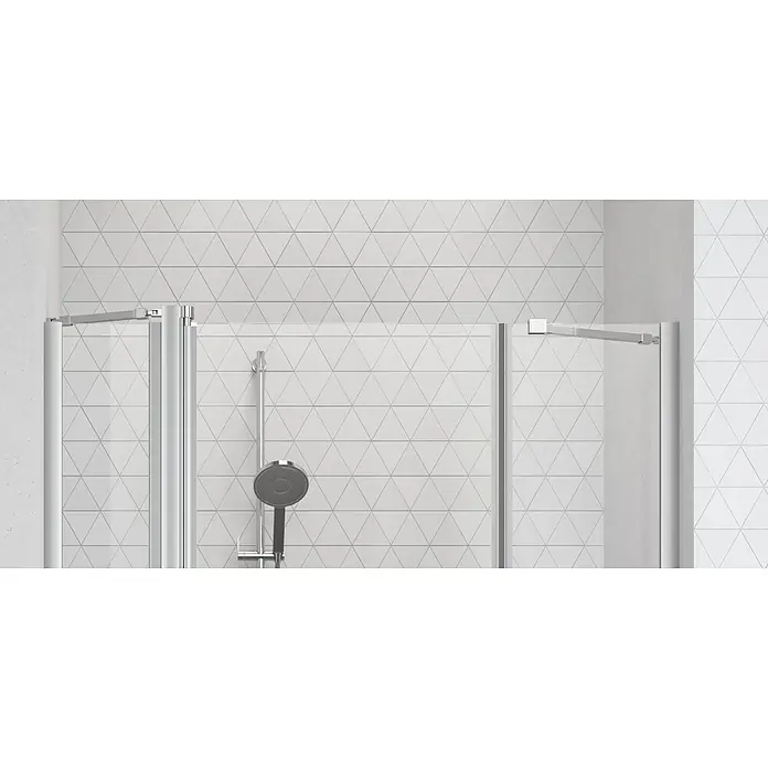 Camargue Vario Nischendusche S3+S16+S17 - 170 x 195 cm, Beschichtet, Silber, 6 mm - Bild einer modernen Duschkabine mit klaren Linien und minimalistischem Design, perfekt für ein stilvolles Badezimmer.