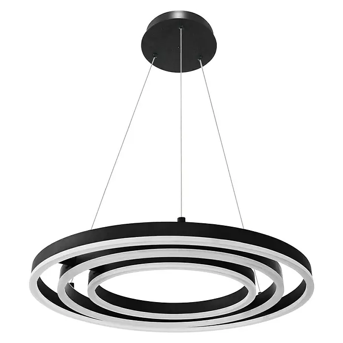 Lavida Ring LED-Pendelleuchte rund - 55 W, Ø x H: 50 x 120 cm, Schwarz, Mehrfarbig - Schwarze LED-Hängeleuchte mit drei konzentrischen Ringen, die ein modernes und elegantes Design für jeden Raum bietet.