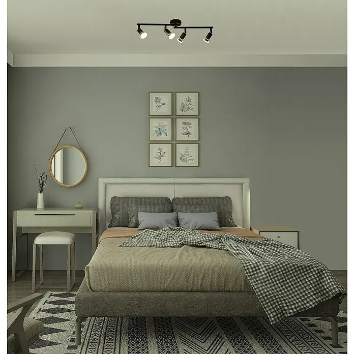Tween Light LED-Deckenstrahler Bari - 16 W, L x B x H: 60,5 x 8 x 13,5 cm, Schwarz, Schwarz, Warmweiß - Das Bild zeigt eine moderne Deckenleuchte mit vier Strahlern in einem Schlafzimmer, die eine angenehme Beleuchtung für den Raum bietet.