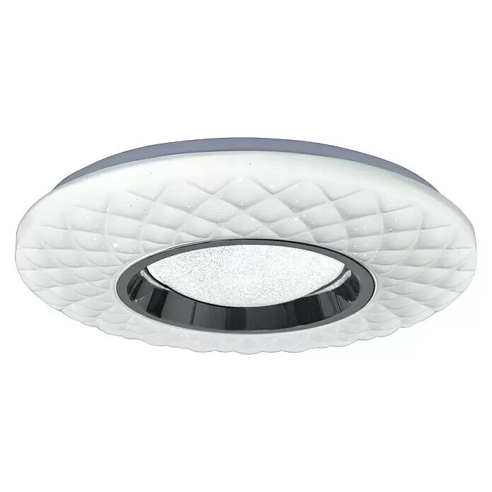 Tween Light Plafón LED redondo Begato - 24 W, Ø x Al: 395 mm x 6,5 cm, Blanco, Blanco cálido - Plafón redondo blanco con patrón acolchado de diamantes, anillo central cromado y difusor esmerilado con efecto brillante.