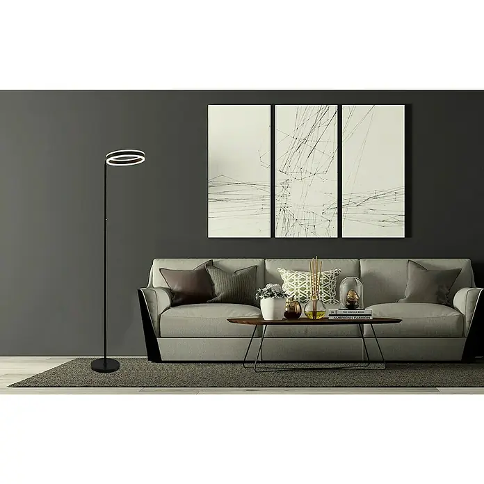 Lavida Ring LED-Stehleuchte - Höhe: 180 cm, Schwarz, Warmweiß - Elegante Stehlampe mit doppelten Ringen als Leuchtelemente. Perfekt für moderne Wohnräume und stilvolle Akzente.