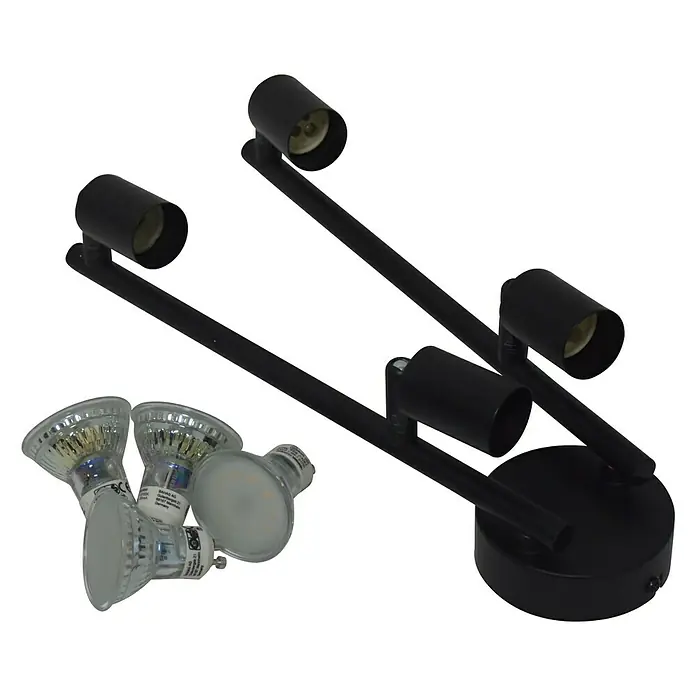 Tween Light LED-Deckenstrahler Bari - 16 W, L x B x H: 60,5 x 8 x 13,5 cm, Schwarz, Schwarz, Warmweiß - Nahaufnahme einer schwarzen 3-flammigen Deckenleuchte mit LED-Leuchtmitteln, die ein stilvolles Ambiente erzeugt und Energieeffizienz bietet.