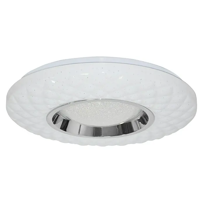 Tween Light Plafón LED redondo Begato - 24 W, Ø x Al: 395 mm x 6,5 cm, Blanco, Blanco cálido - Primer plano de una lámpara de techo redonda y moderna con acabado blanco y detalles plateados, ideal para una iluminación elegante.
