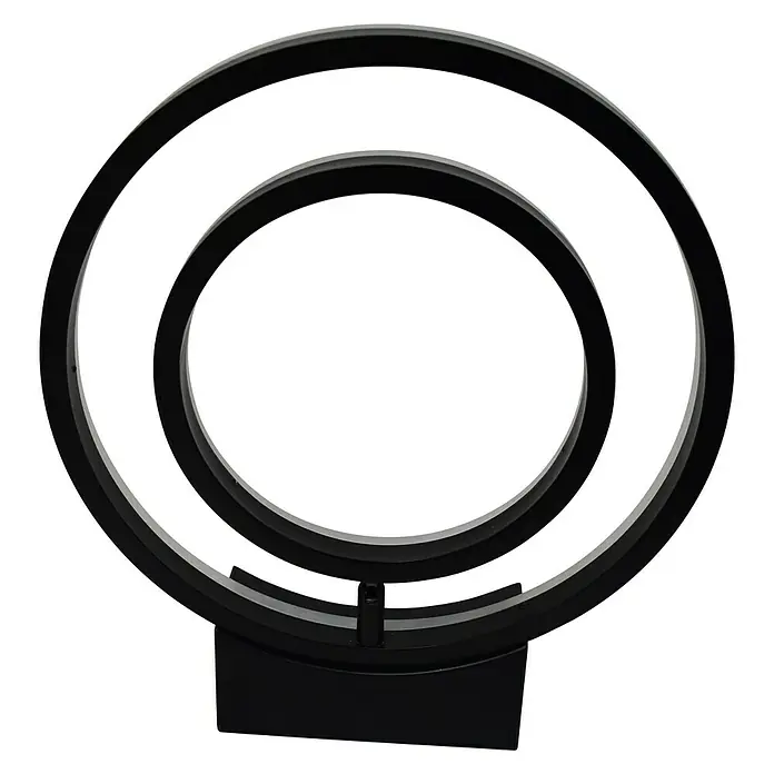 Lavida Ring LED-Wandleuchte - 18 W, L x B x H: 30 x 6 x 34 cm, Schwarz, Neutralweiß - Nahaufnahme einer modernen, schwarzen LED-Tischleuchte mit zwei konzentrischen Kreisen, die ein minimalistisches Design aufweisen.