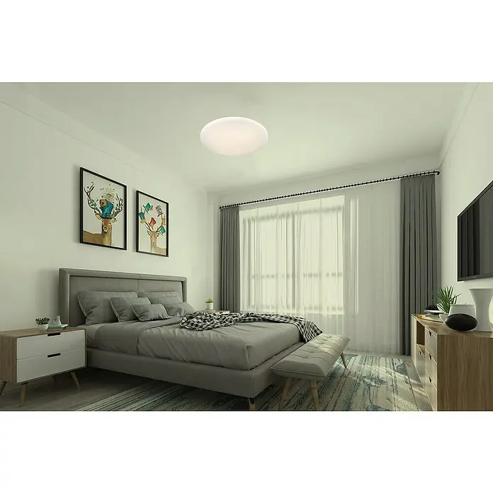 Tween Light LED-Deckenleuchte rund Venezia - 30 W, Ø x H: 500 mm x 7,5 cm, Weiß, Warmweiß - Deckenleuchte im modernen Schlafzimmer. Die runde Lampe spendet warmes Licht und sorgt für eine gemütliche Atmosphäre.