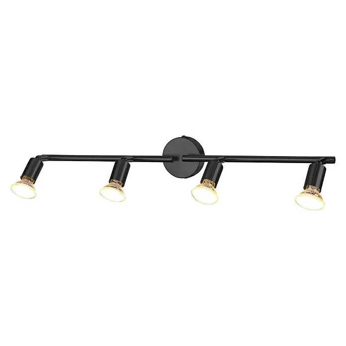 Tween Light Regleta LED Bari - 16 W, L x An x Al: 60,5 x 8 x 13,5 cm, Negro, Negro, Blanco cálido - Lámpara de techo negra con cuatro focos ajustables. Esta luminaria proporciona iluminación dirigida y añade un toque moderno.