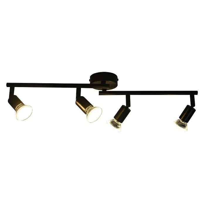 Tween Light LED-Deckenstrahler Bari - 16 W, L x B x H: 60,5 x 8 x 13,5 cm, Schwarz, Schwarz, Warmweiß - Schwarze LED-Deckenleuchte mit vier verstellbaren Strahlern, die ein helles, fokussiertes Licht spenden. Perfekt für moderne Innenräume.