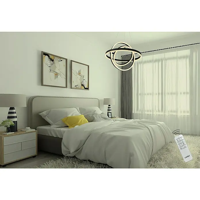 Lavida Ring LED-Pendelleuchte rund - 55 W, Ø x H: 50 x 120 cm, Schwarz, Mehrfarbig - Schlafzimmer mit einem modernen LED-Deckenleuchter, der ein helles und einladendes Licht spendet.