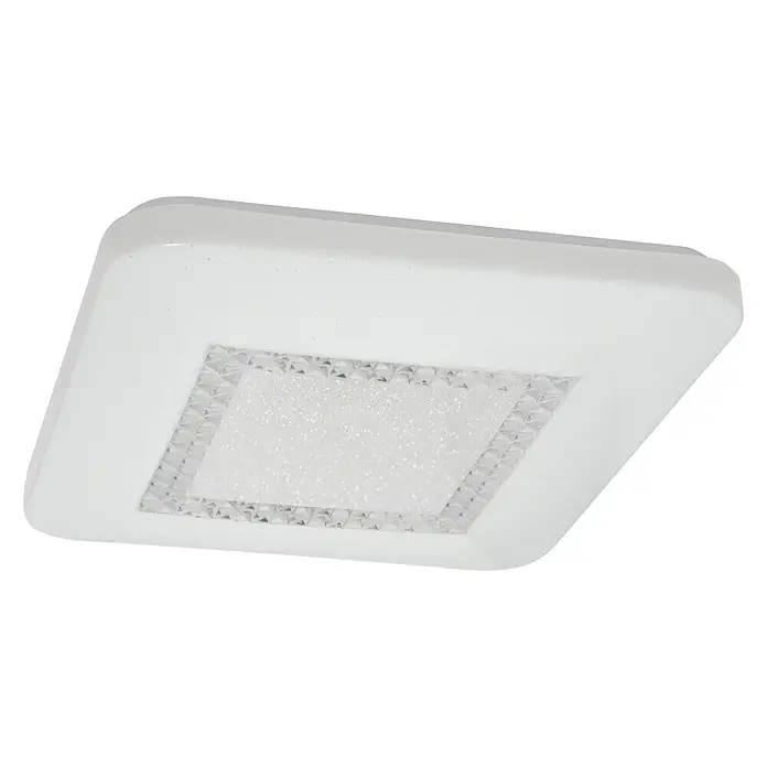 Tween Light LED-Deckenleuchte Maxena - 24 W, L x B x H: 43 x 43 x 6,8 cm, Weiß, Warmweiß - Quadratische, weiße Deckenleuchte mit einem funkelnden, quadratischen Einsatz in der Mitte, ideal für moderne Innenräume.