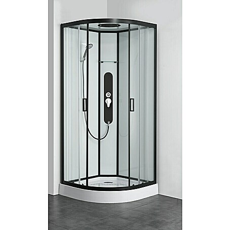 Sanotechnik Komplettdusche Sky (Gebogen, 90 x 90 x 225 cm, Schwarz/Weiß)