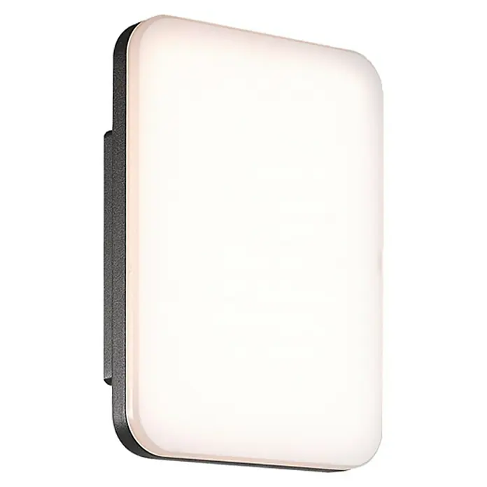 Starlux LED-Außenwandleuchte - 10 W, 149 x 83 x 216 mm, Dunkelgrau, IP54 - Eine rechteckige LED-Wandleuchte mit sanftem, diffusem Licht und einem dunklen Rahmen, ideal für moderne Innenräume.
