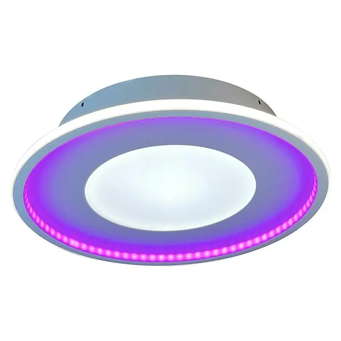 Lavida LED-Deckenleuchte rund Rovigo - Ø x H: 450 mm x 9,6 cm, Weiß, RGBW - Elegante Deckenleuchte mit LED-Beleuchtung in Weiß und Lila, ideal für moderne Innenräume. Die Lampe spendet angenehmes Licht.