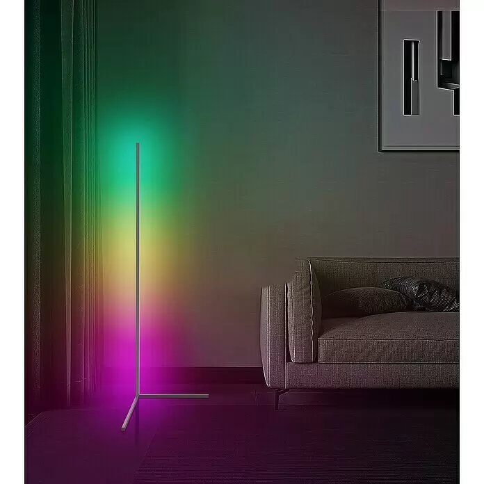 Tween Light LED-Stehleuchte Anzio - 19 W, Höhe: 140 cm, Weiß, RGB - RGB-Eck-Stehleuchte im Wohnzimmer, beleuchtet Wand und Vorhänge mit grünem, gelbem und magenta Licht.