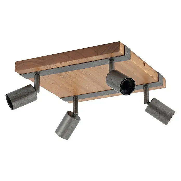 Tween Light Deckenstrahler Rom - 100 W, L x B x H: 28 x 28 x 9 cm, Braun/Schwarz - Moderne Deckenleuchte mit Holz- und Metallelementen. Die Leuchte verfügt über vier verstellbare Strahler für flexible Beleuchtung.