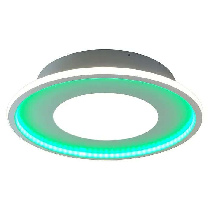 Lavida LED-Deckenleuchte rund Rovigo - Ø x H: 450 mm x 9,6 cm, Weiß, RGBW - Moderne LED-Deckenleuchte mit weißem Rand und grüner Akzentbeleuchtung, ideal für stilvolle Innenräume.