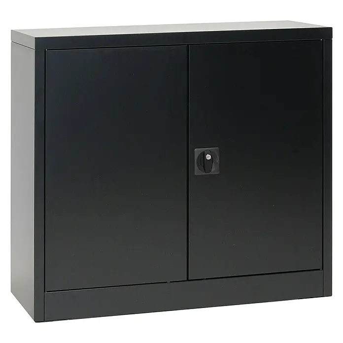 Regalux Armario multiusos metálico - L x An x Al: 41 x 80 x 90 cm, Negro - Armario de oficina gris oscuro con dos puertas y cerradura para almacenamiento seguro de documentos y suministros.