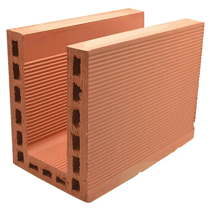 BHS Cataluña Ladrillo Zuncho - 14 x 28 cm, Rojo - La foto muestra un ladrillo de terracota en forma de U apto para proyectos de construcción. Ofrece estabilidad y es fácil de manipular.
