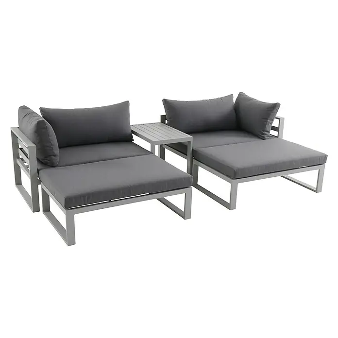 Sunfun Hannah Conjunto de muebles - 5 pzs., Aluminio, Gris - Moderno conjunto de salón gris para exteriores con estructura blanca, ideal para horas de relax.