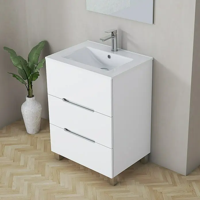 Artysan Mueble bajo de lavabo Lanza Slim - L x An x Al: 38,6 x 70 x 83,3 cm, Blanco - Moderno mueble de baño con cajones blancos y un diseño elegante, perfecto para un baño con estilo.