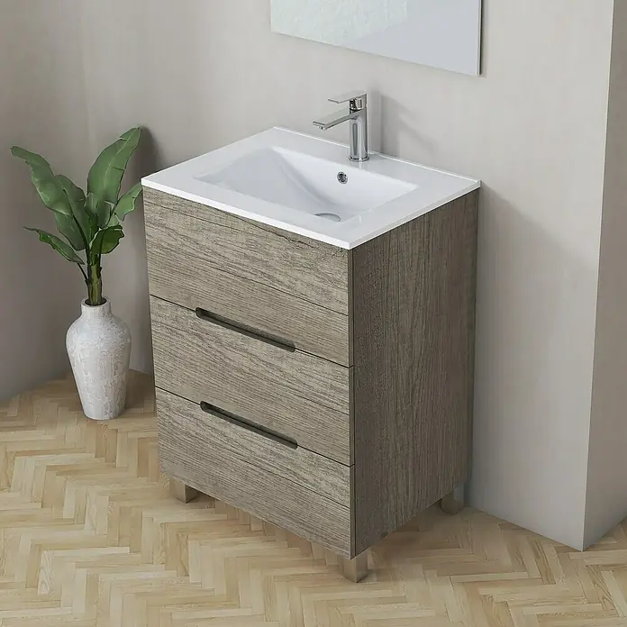 Artysan Mueble bajo de lavabo Lanza Slim - L x An x Al: 38,6 x 60 x 83,3 cm, Nebraska - Moderno mueble de baño con dos cajones y lavabo sobre encimera, perfecto para cualquier baño.