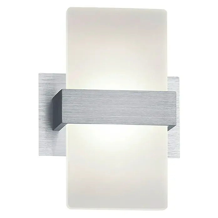 Reality Leuchten LED-Wandleuchte Platon - 4 W, L x B x H: 9 x 13 x 18 cm, Aluminium, Warmweiß - Moderne Wandleuchte mit rechteckigem, mattiertem Lampenschirm und silberfarbener Halterung für stilvolle Beleuchtung.