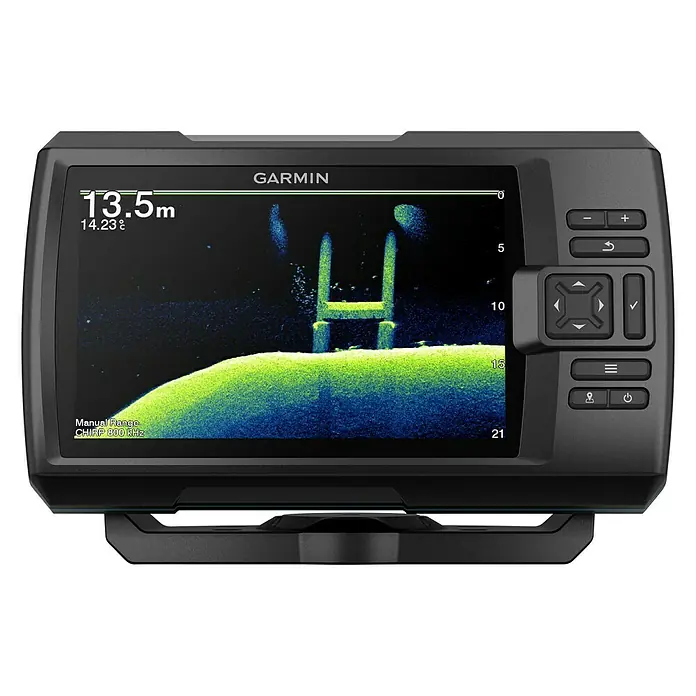 Garmin Fishfinder Striker Vivid 7cv - Geber: GT20 Geber, Bildschirmtyp: WVGA-Farbdisplay - Garmin Fishfinder-Gerät mit detaillierter Unterwasseransicht und Sonarbildschirm zur optimalen Fischortung und Navigation.