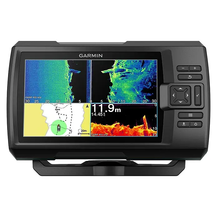 Garmin Fishfinder Striker Vivid 7sv - Geber: GT52 Geber, Bildschirmtyp: WVGA-Farbdisplay - Ein Garmin-Fischfinder mit klarer Anzeige von Sonarbildern und Navigationsdaten für Angler.