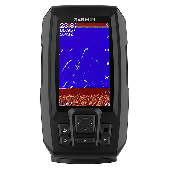 Garmin Fishfinder Striker Plus 4 - Geber: Garmin Dual-Beam Geber, Bildschirmtyp: WVGA-Farbdisplay - Ein Garmin-Fischfinder mit einem gut lesbaren Display zur einfachen Navigation und Fischortung.