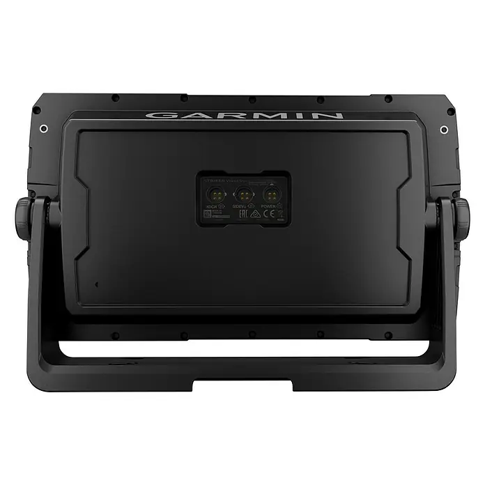 Garmin Fishfinder Striker Vivid 9sv - Geber: GT52 Geber, Bildschirmtyp: WVGA-Farbdisplay - Rückansicht des Garmin STRIKER Vivid 9sv Fischfinders, der seine Anschlussmöglichkeiten und robuste Bauweise hervorhebt.