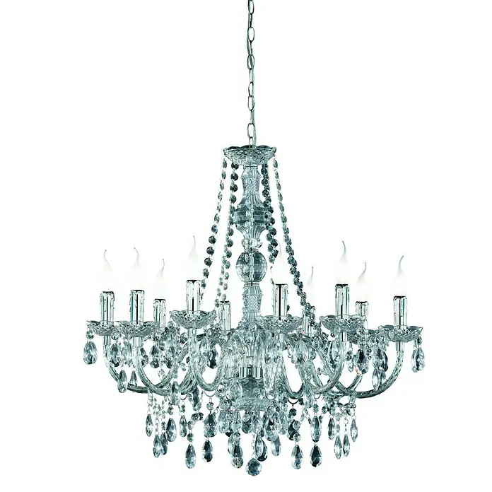 Reality Leuchten Kronleuchter Lüster - 40 W, Chrom, E14, 165 cm, 10 Stk. - Elegante Kristalllüster mit vielen Verzierungen, die eine warme und stimmungsvolle Atmosphäre erzeugen.\n
